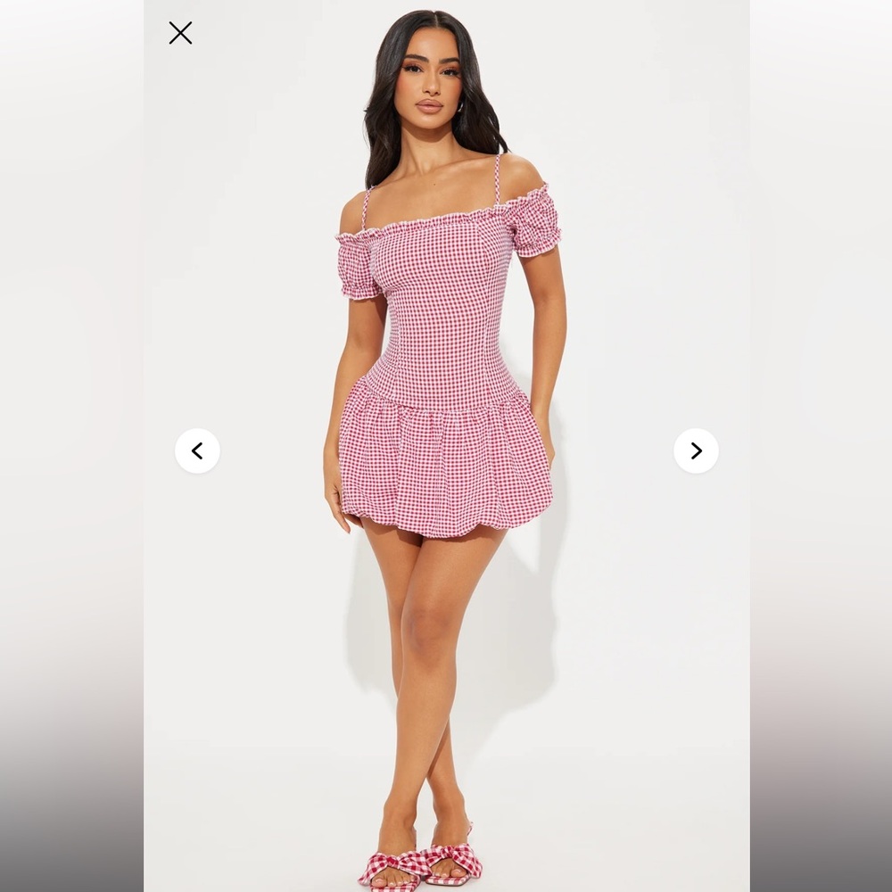 Fashion Nova Red Checkered Ruffle Dress